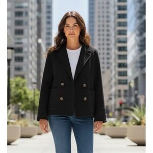 Amour Vert Black Double Breasted Wool Blend Blazer Jacket Size Small
